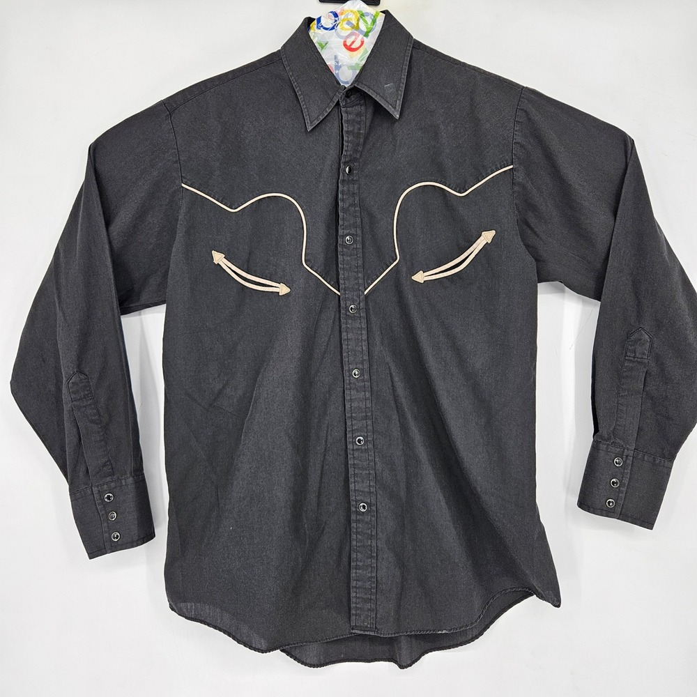 Vintage Ely Plains Pearl Snap Shirt Mens Medium Western Rancher Smile Pockets
